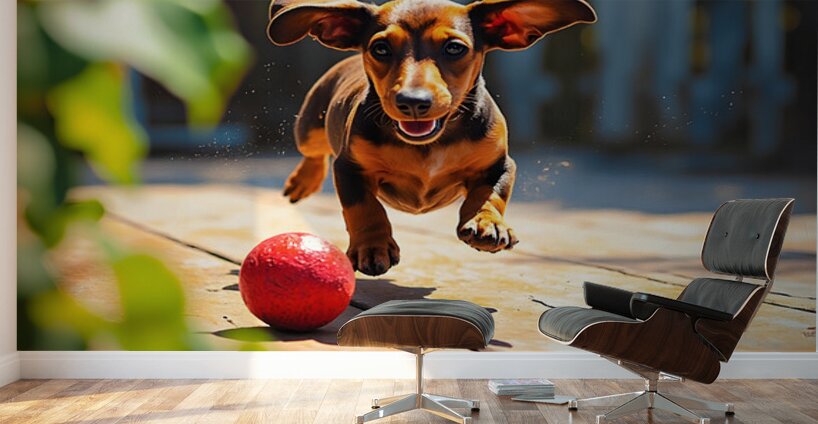 Dachshund Puppys Morning Garden Bounce Wall Murals