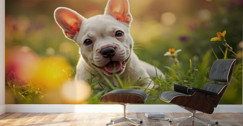 French Bulldog Puppys Cozy Evening Sploot By Fireplace Wall Murals