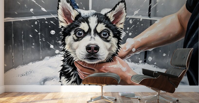 Proud Siberian Husky Puppy After First Professional Grooming Wall Murals