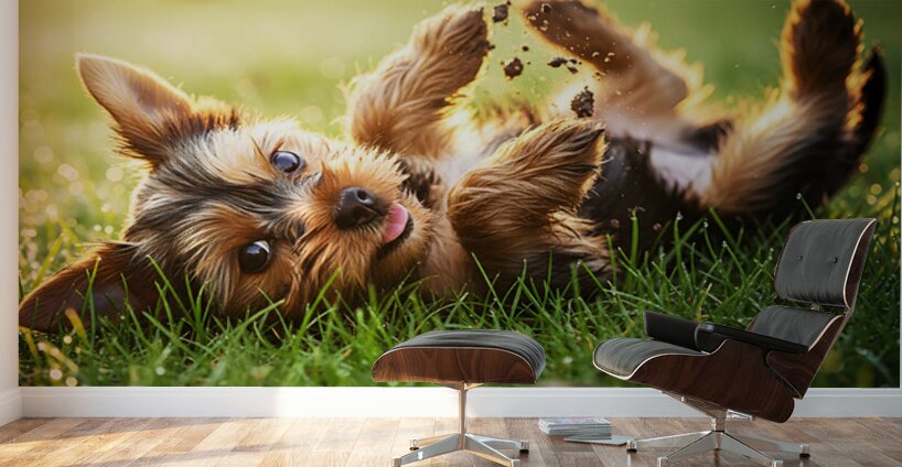 Tired Yorkshire Terrier Heads Home Wall Murals