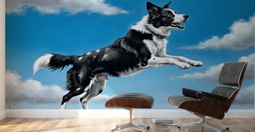 Successful Border Collie Puppy With Tennis Ball Wall Murals
