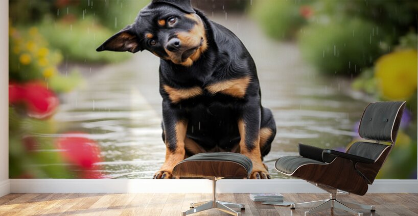 Happy Puppy Walks Away From Peaceful Garden Encounter Wall Murals