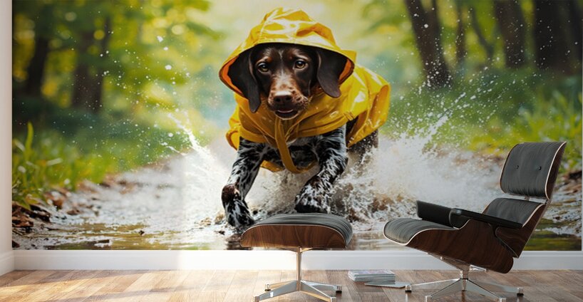 German Shorthaired Pointer Puppy Ready For Rainy Adventure Wall Murals
