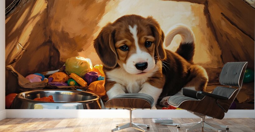 Beagle Puppy Discovers Perfect Hiding Spot Wall Murals