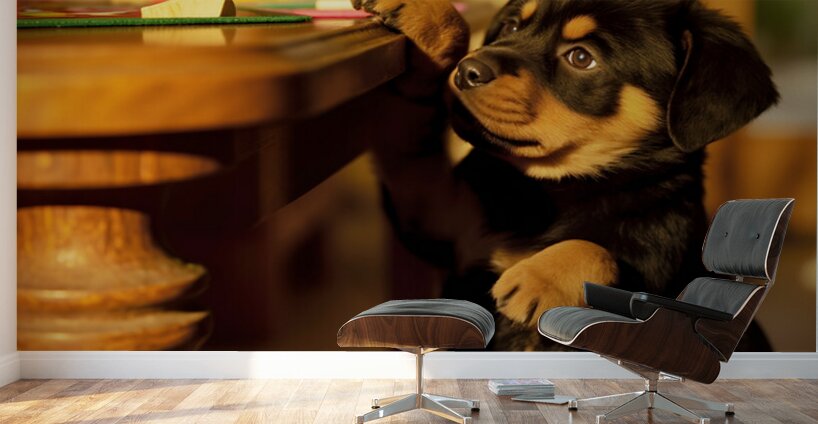 Rottweiler Puppy Discovers Family Game Night Wall Murals