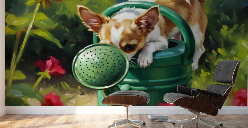 Wet Chihuahua Puppy After Watering Can Adventure Wall Murals