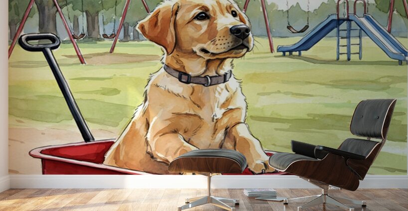 Happy Puppy Relaxes After Fun Adventure Wall Murals