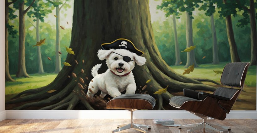 Successful Bichon Pirate Finds Amazing Treasure Chest Wall Murals