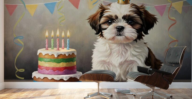 Sleepy Birthday Puppy Rests After Party Fun Wall Murals