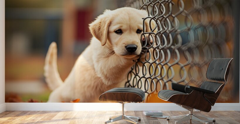 Puppy Waits Eagerly At School Gate For Children Wall Murals