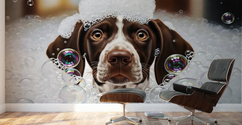 German Shorthaired Pointer Puppy Shakes Off The Bubbles Wall Murals