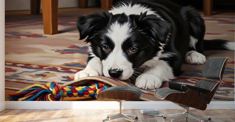 Border Collie Puppy Discovers Perfect Hiding Spot Wall Murals