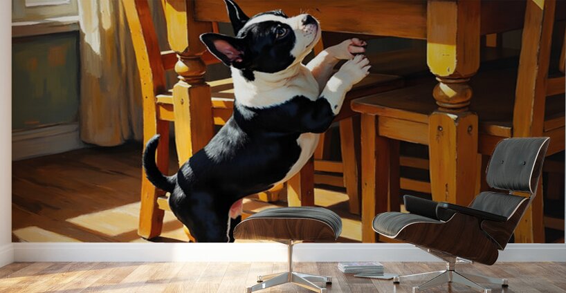 Boston Terrier Puppy Watches Family Board Game Wall Murals