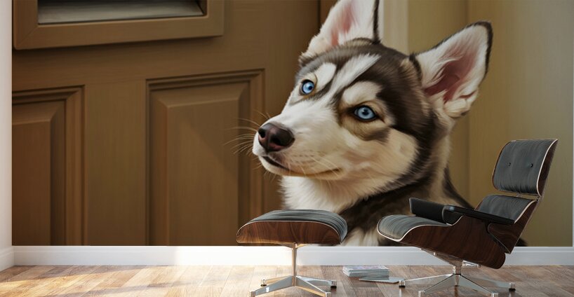 Patient Husky Puppy Guards The Mail Slot Wall Murals