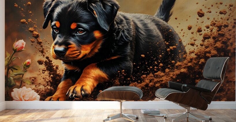 Happy Muddy Puppy Admires Digging Work Wall Murals