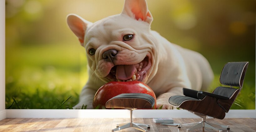Satisfied Puppy After Apple Snack Wall Murals