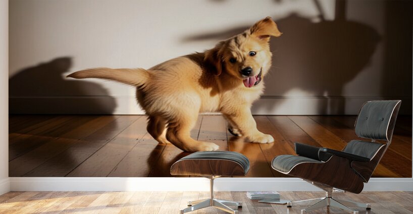 Sleepy Golden Retriever Puppy Rests After Shadow Chase Wall Murals
