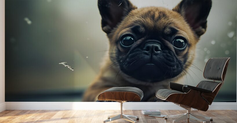 Content Pug Puppy Settles Down To Watch Rain Wall Murals