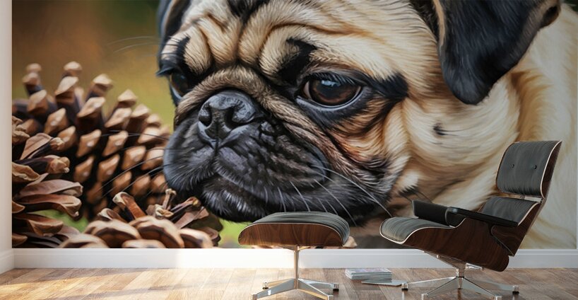 Pug Puppy Discovers Interesting Scents On Floor Wall Murals