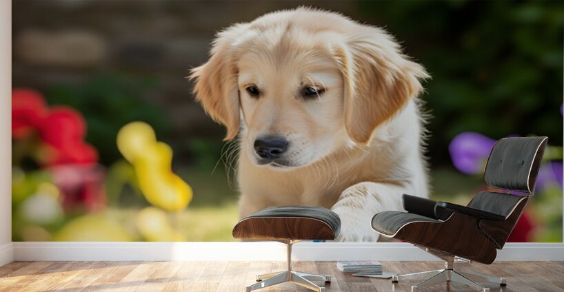 Golden Retriever Puppy Ready To Give Pawprint Autograph Wall Murals