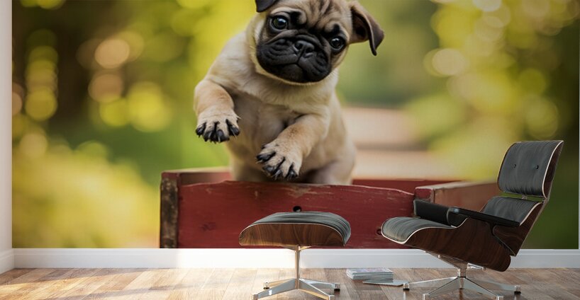 Pug Puppys First Wagon Ride Adventure Wall Murals