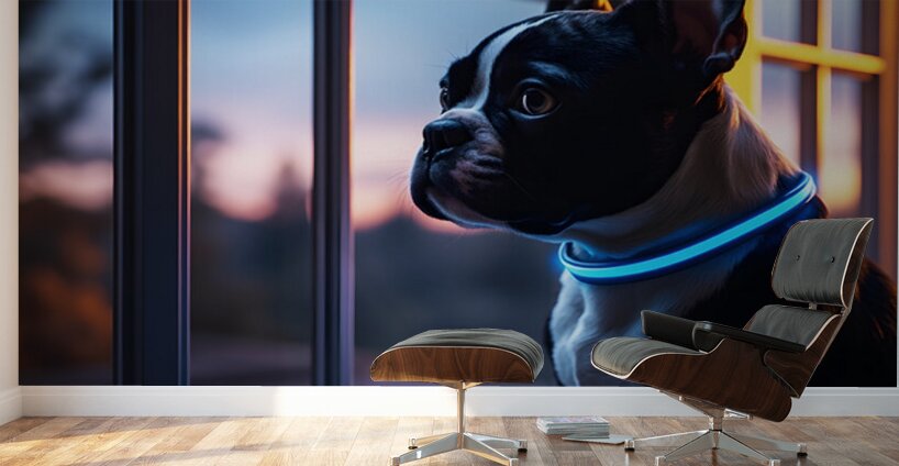 Boston Terrier Puppy Gets Special Collar Wall Murals