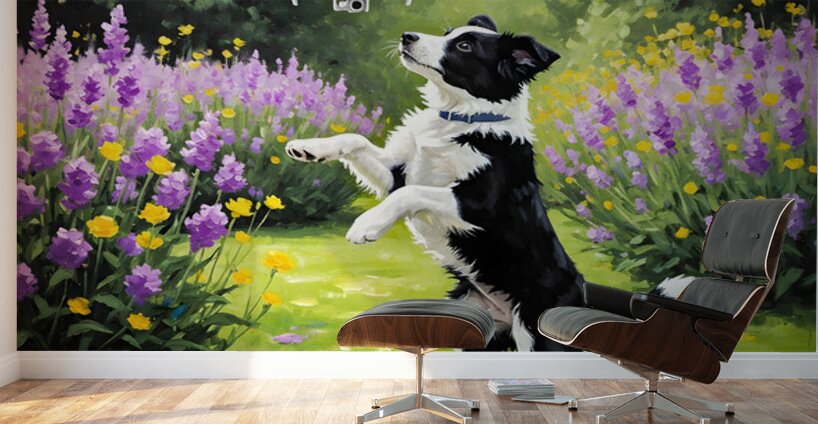 Border Collie Puppy Spots Something In The Sky Wall Murals