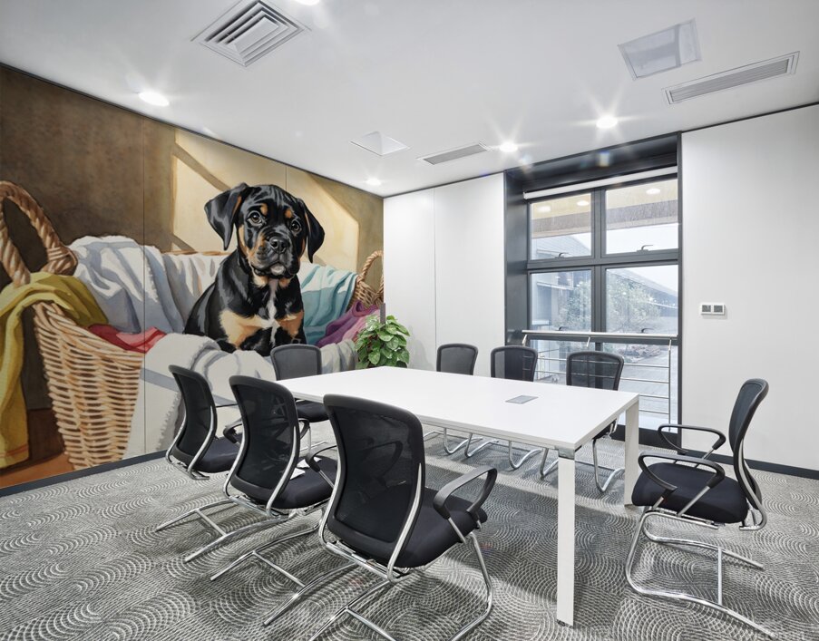 Puppy Cane Corso Discovers Cozy Laundry Basket Wall Printing