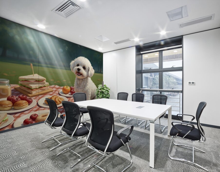 Patient Bichon Frise Waits For Picnic Treats Wall Printing
