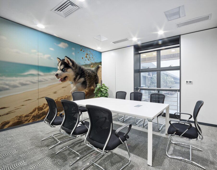 Siberian Husky Puppy Discovers Sandy Beach Fun Wall Printing