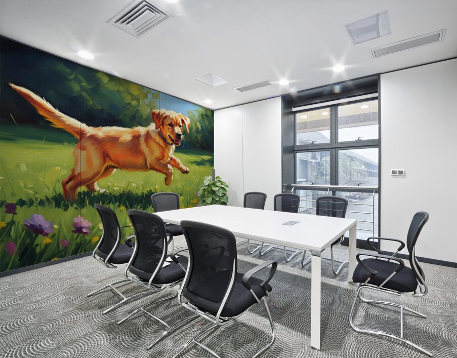 Happy Labrador Puppy Playing In Sunny Garden Wall Printing