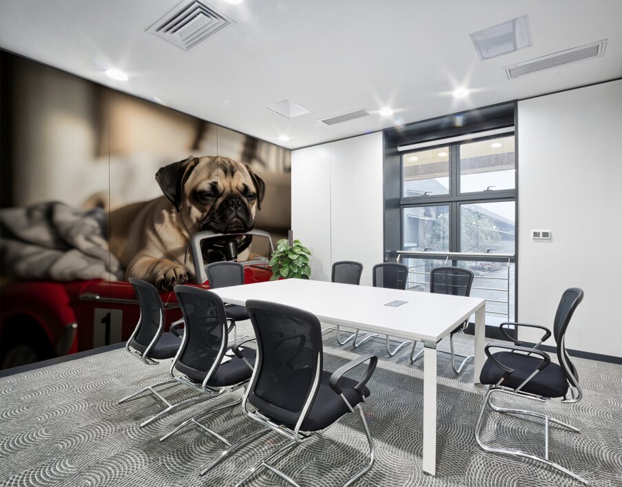 Sleepy Pug Puppy After Car Adventure Wall Printing