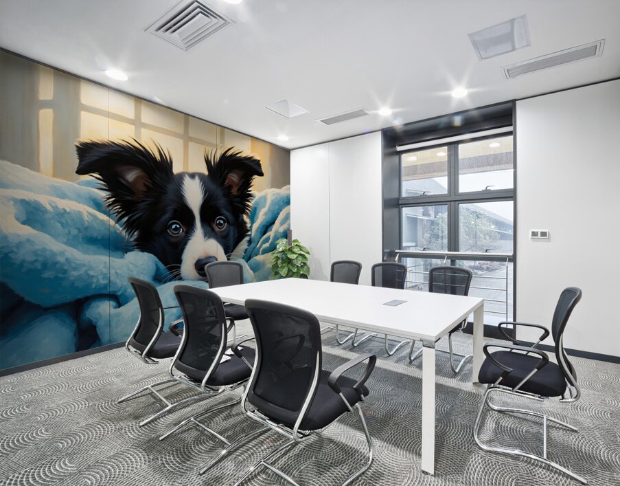 Border Collie Puppy Discovers Cozy Blanket Fort Wall Printing