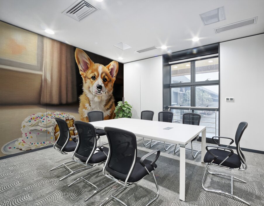 Happy Messy Corgi After Birthday Cake Wall Printing