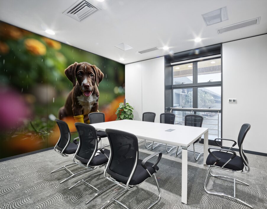 Happy German Shorthaired Pointer Puppy Rests In Rain Wall Printing