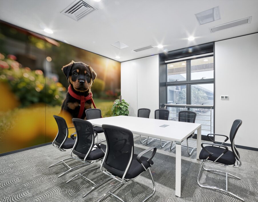 Rottweiler Puppy Gets Tangled In Red Leash Wall Printing