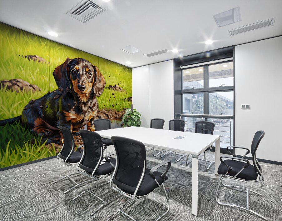 Muddy Dachshund Puppy Sits Contentedly Wall Printing