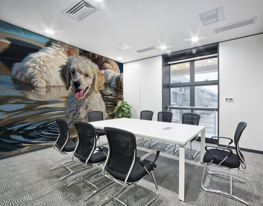 Poodle Puppy Cooling Off In A Pond Wall Printing