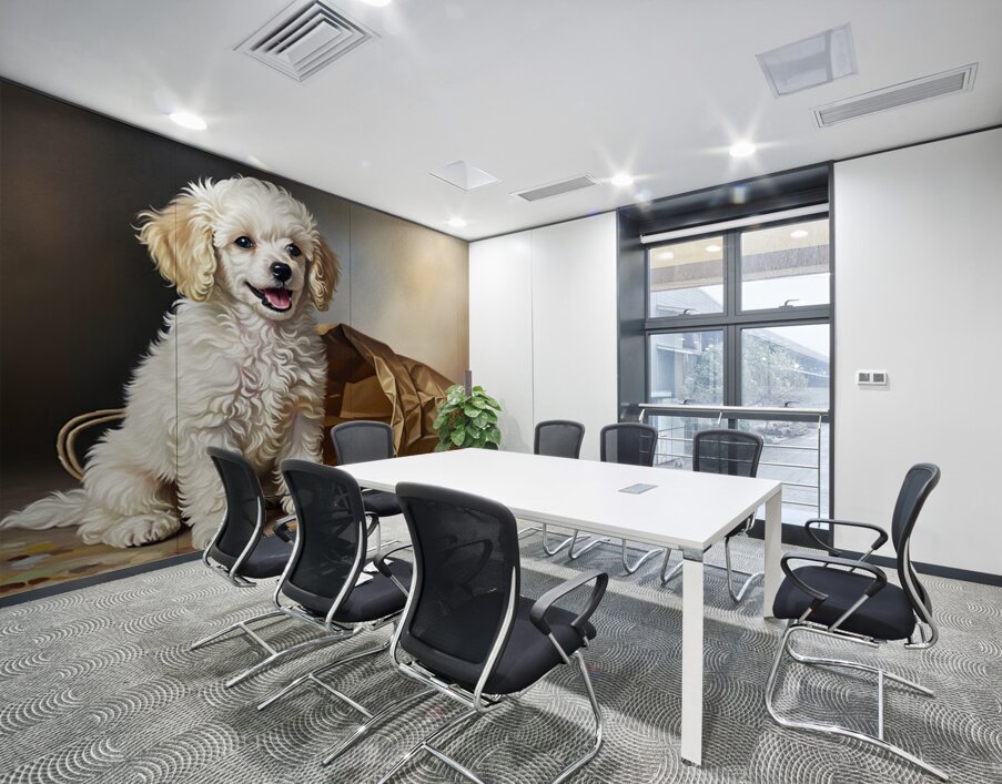 Triumphant Poodle Puppy Completes Paper Bag Adventure Wall Printing