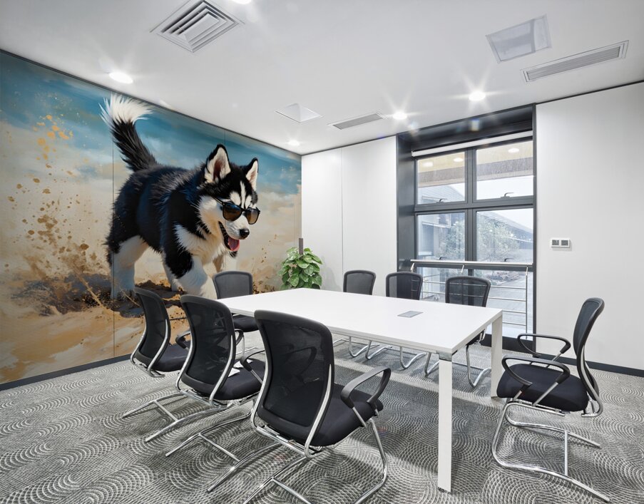 Husky Puppy Digging Excitedly In Beach Sand Wall Printing