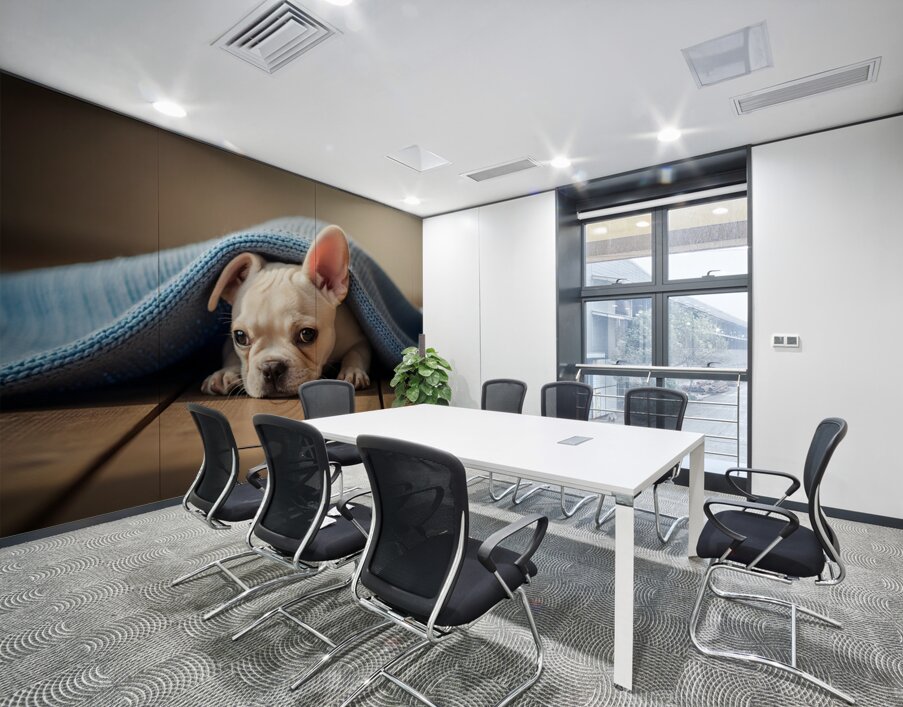 French Bulldog Puppy Discovers Cozy Blanket Adventure Wall Printing