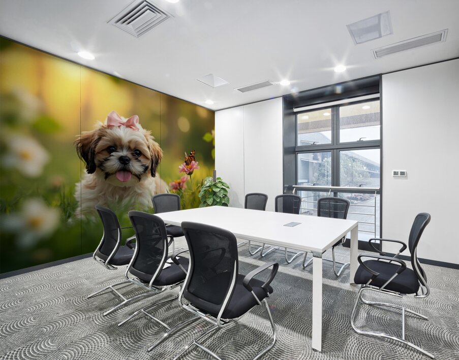 Content Shih Tzu Puppy Watches Butterfly Fly Away Wall Printing