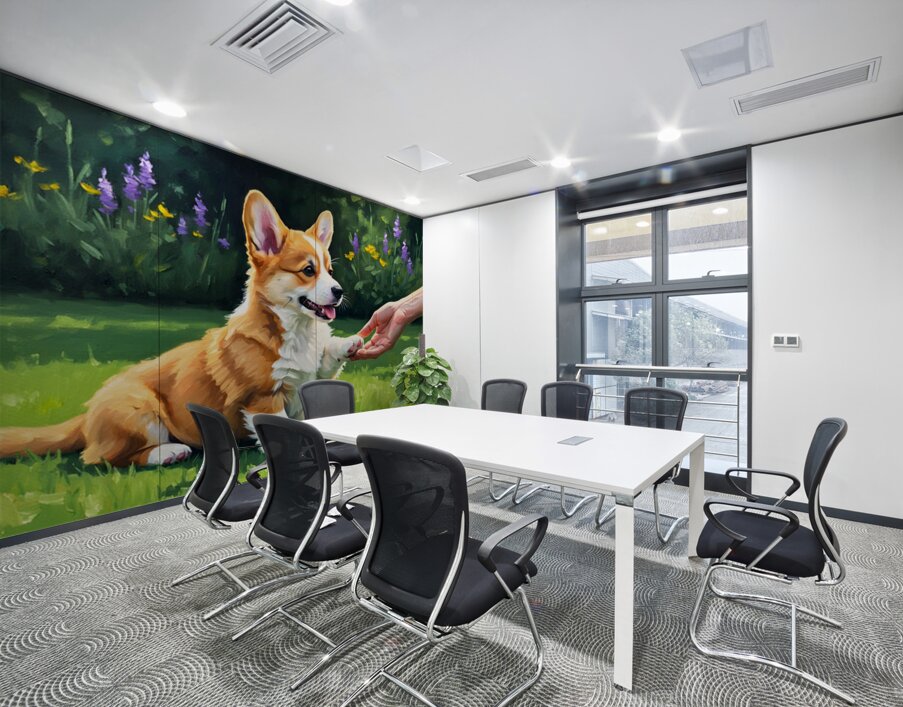 Pembroke Welsh Corgi Puppy Discovers New Hand Game Wall Printing