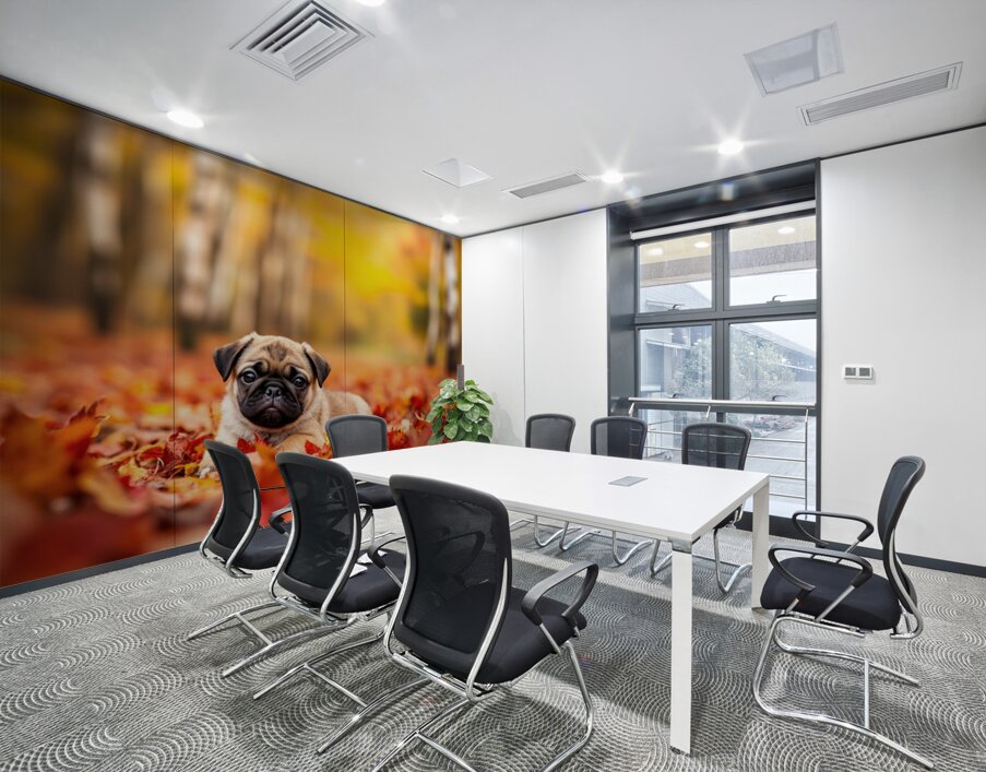 Pug Puppy Crowned With Autumn Leaf Victory Wall Printing