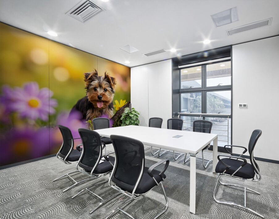 Yorkshire Terrier Puppy Finds Big Stick Adventure Wall Printing