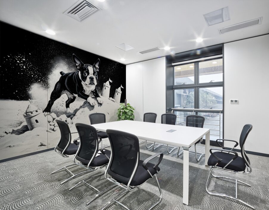 Boston Terrier Puppy Happy Despite Sandy Mess Wall Printing