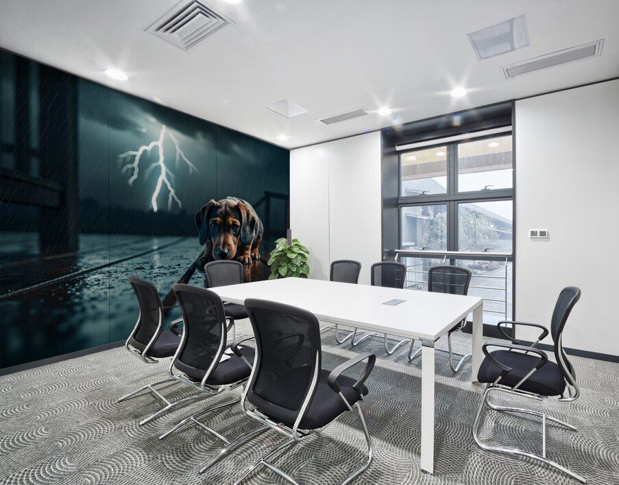 Dachshund Puppy Watches Storm From Covered Porch Wall Printing