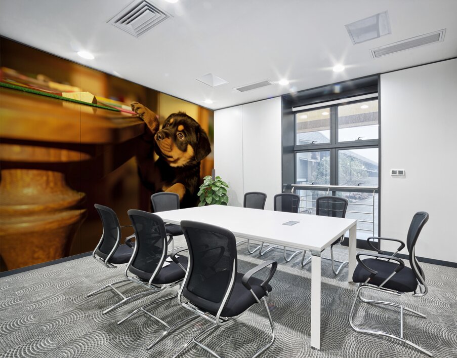 Rottweiler Puppy Discovers Family Game Night Wall Printing