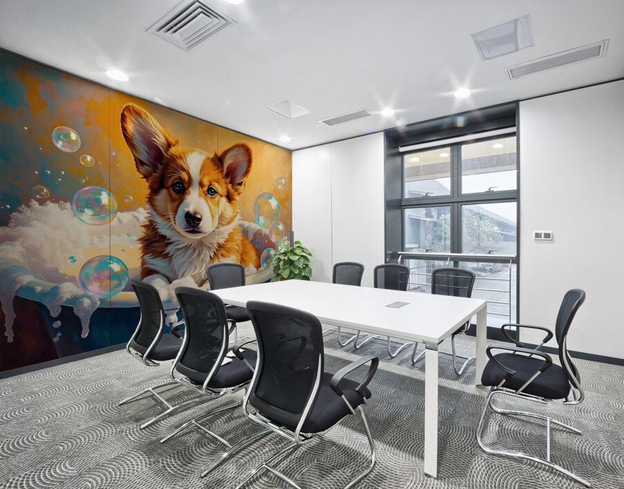 Happy Corgi Puppy Enjoys Bath Time Fun Wall Printing