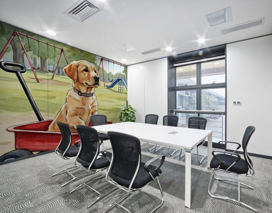 Happy Puppy Relaxes After Fun Adventure Wall Printing